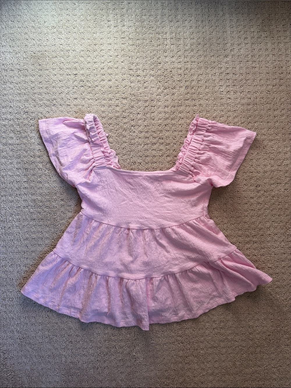 Altar’d State Pink Tiered Ruffle Top - Soft Short Sleeve - Size Small